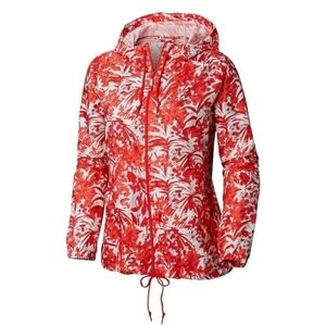 Columbia Windbreaker Jacket Lightweight Coral Abstract Print